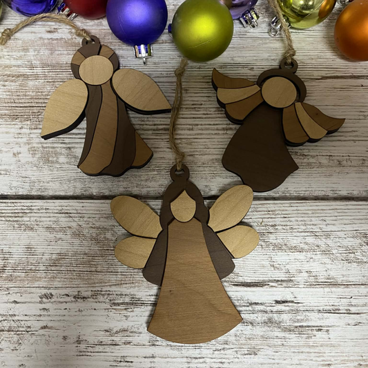 Wood Angel Ornament Set