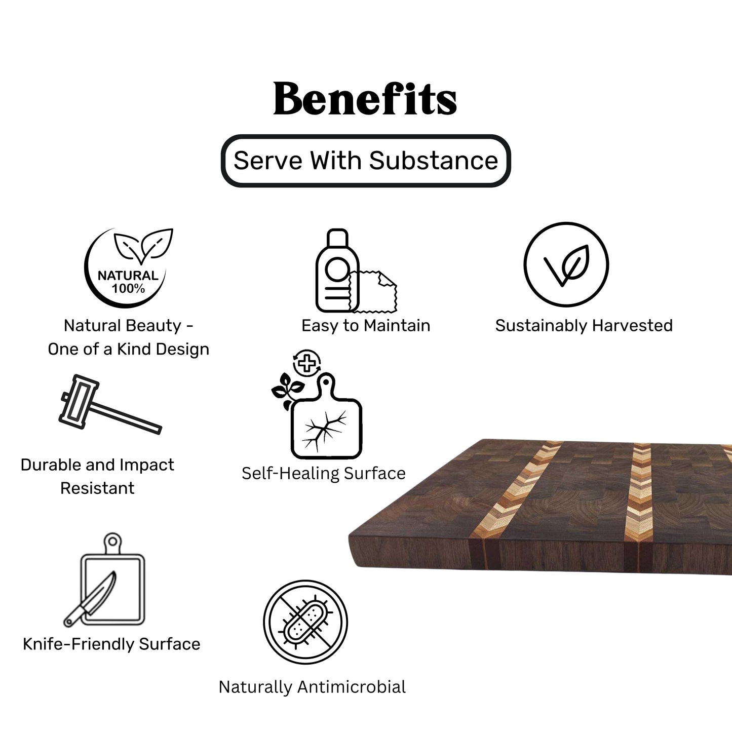 Walnut End Grain Cutting Board with Decorative Stripes