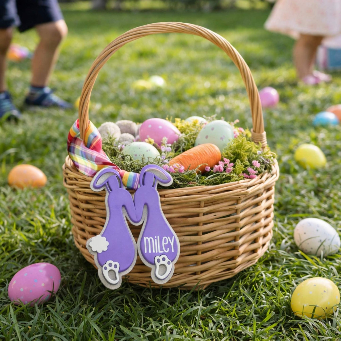 Personalized Bunny Easter Basket Name Tag on Easter Basket