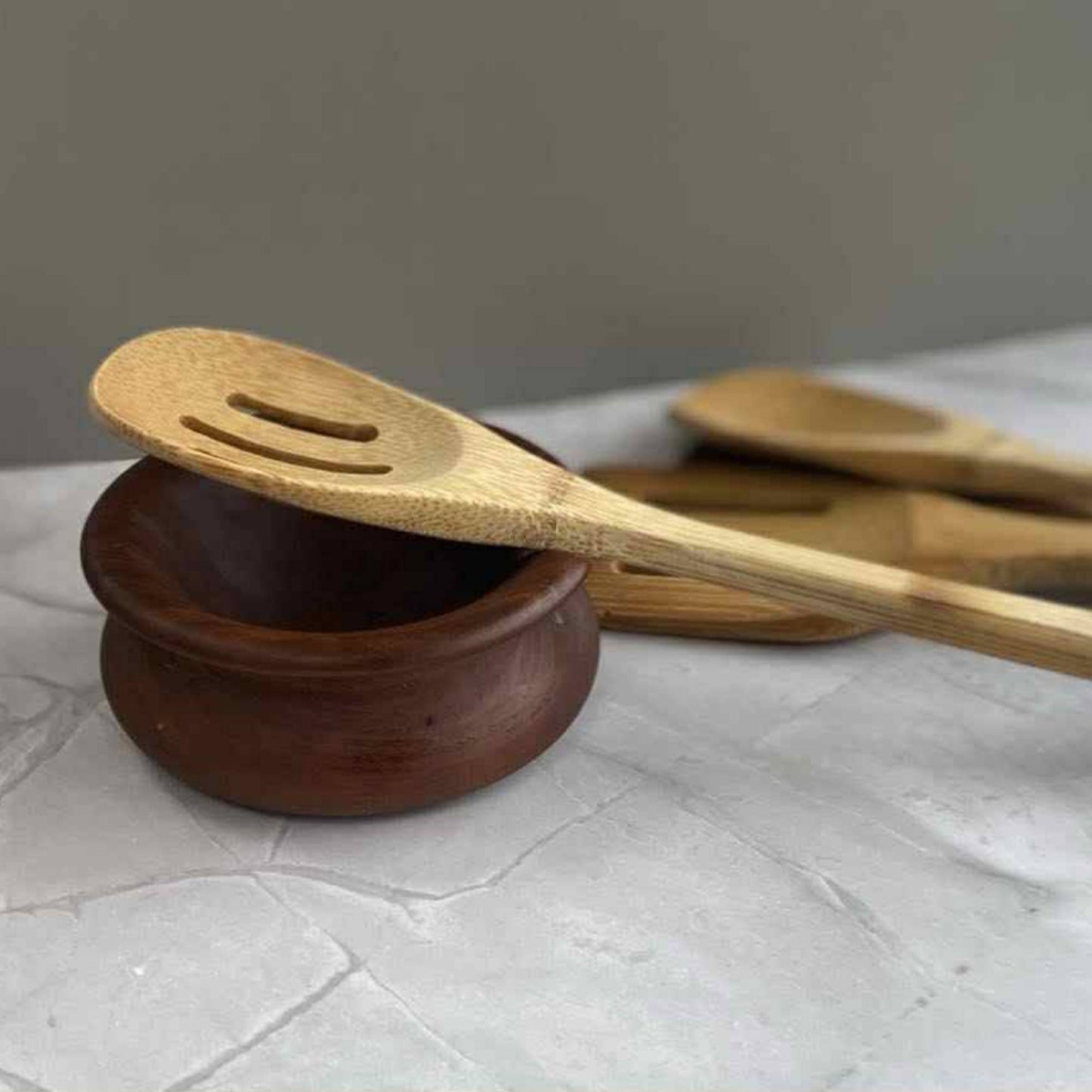 hand turned wood kitchen spoon rest with spoons