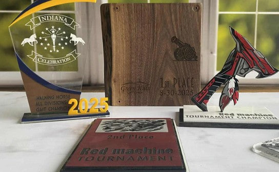 several awards on display in an office