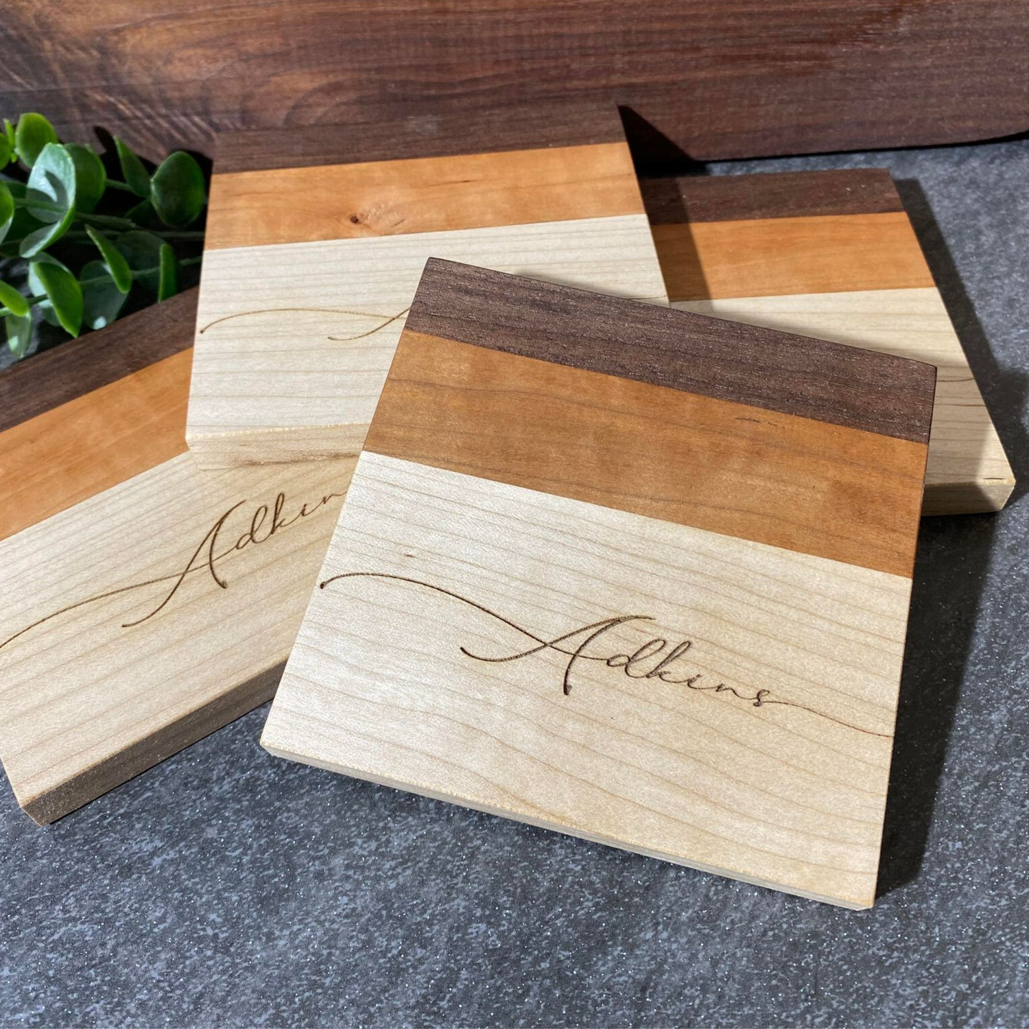 walnut, cherry, and maple coaster set of 4