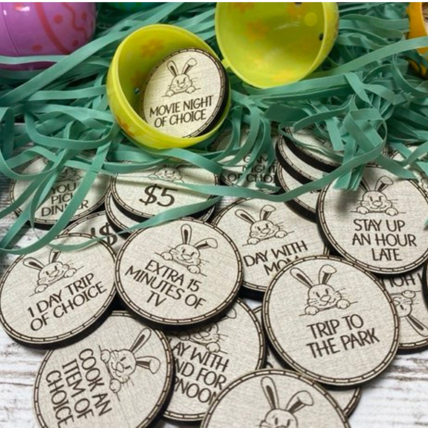 Lasered Engraved Easter egg tokens