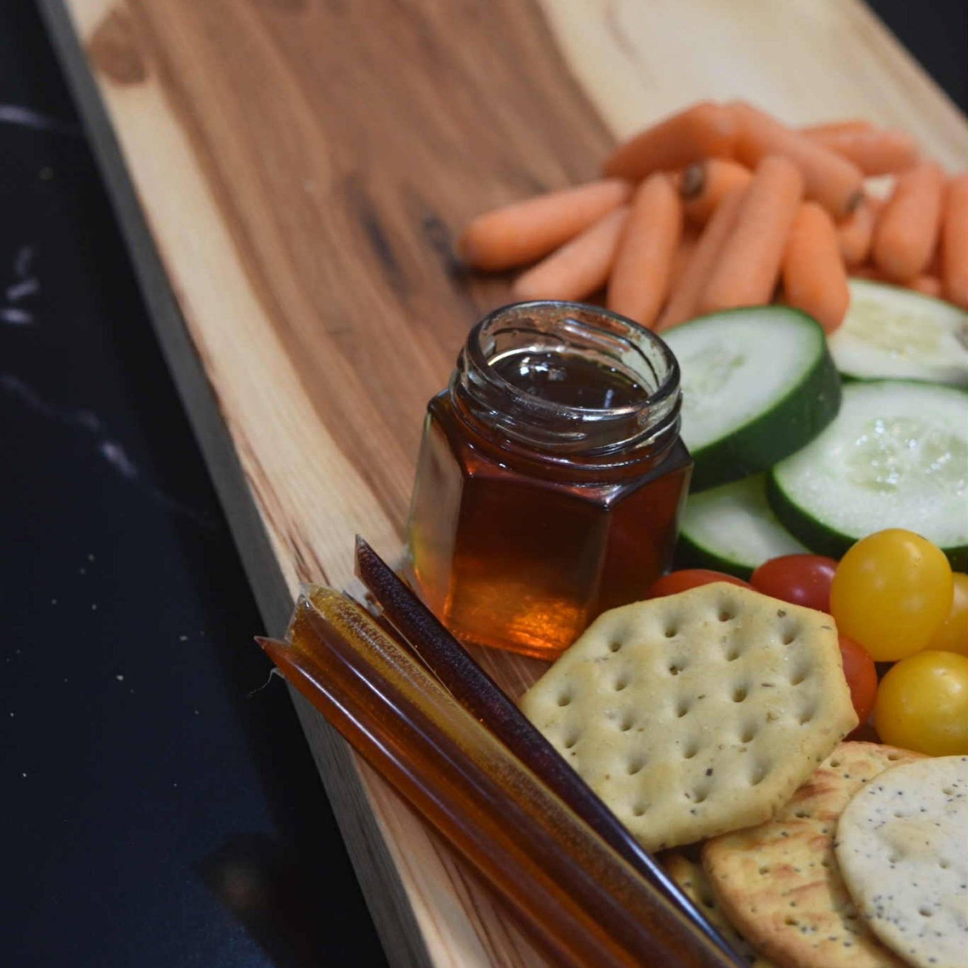 close up hickory live edge board showing the grain detail