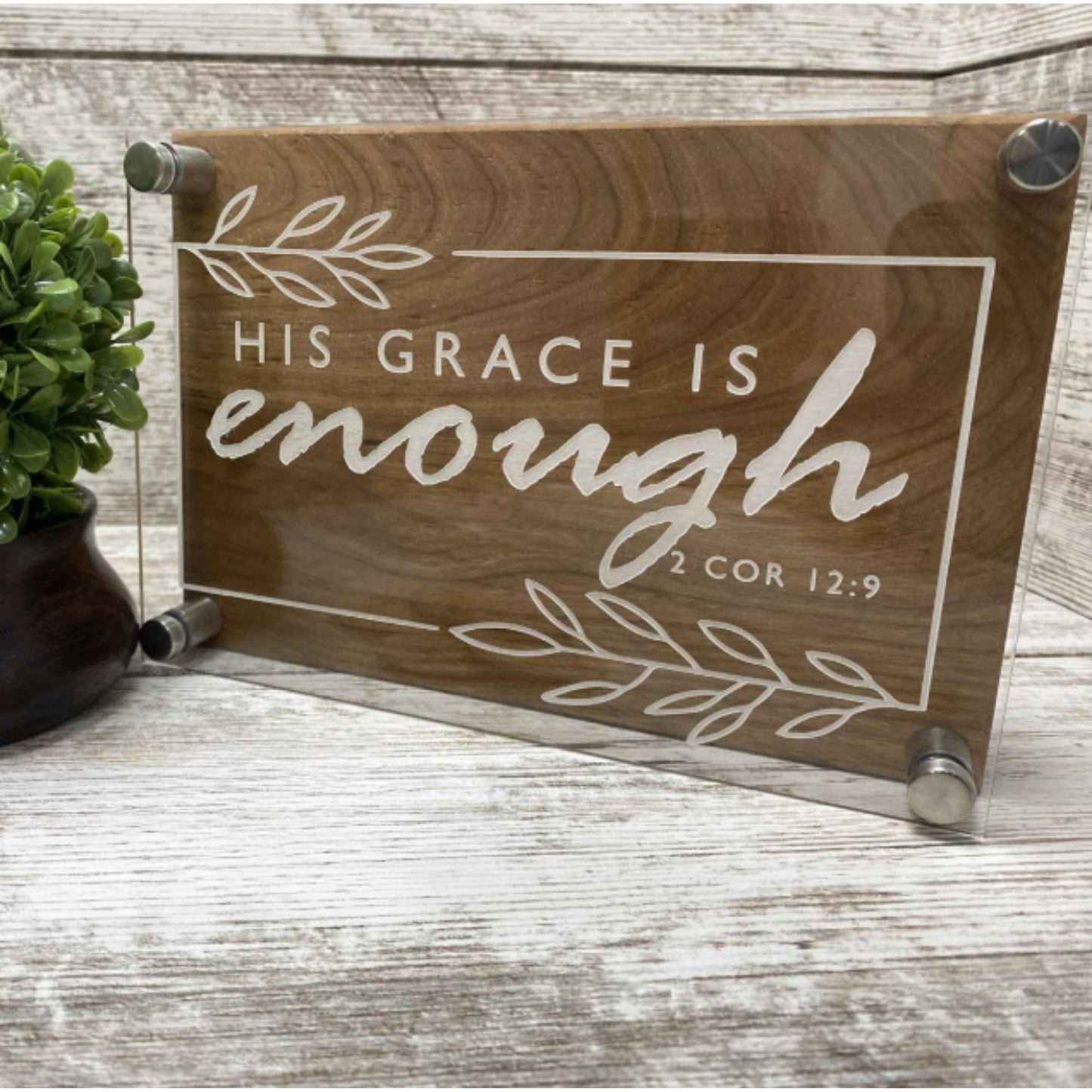 wood and acrylic layered inspirational sign 2 Cor 12:0 His grace is enough