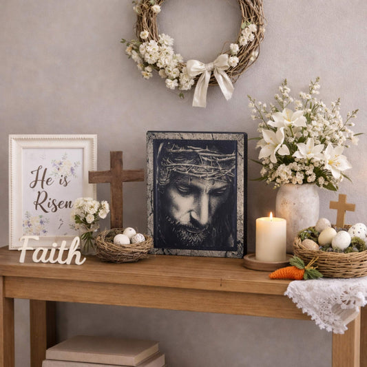 Jesus Crown of Thorns Relief Engraving on Maple Wood – Christian Tabletop Decor