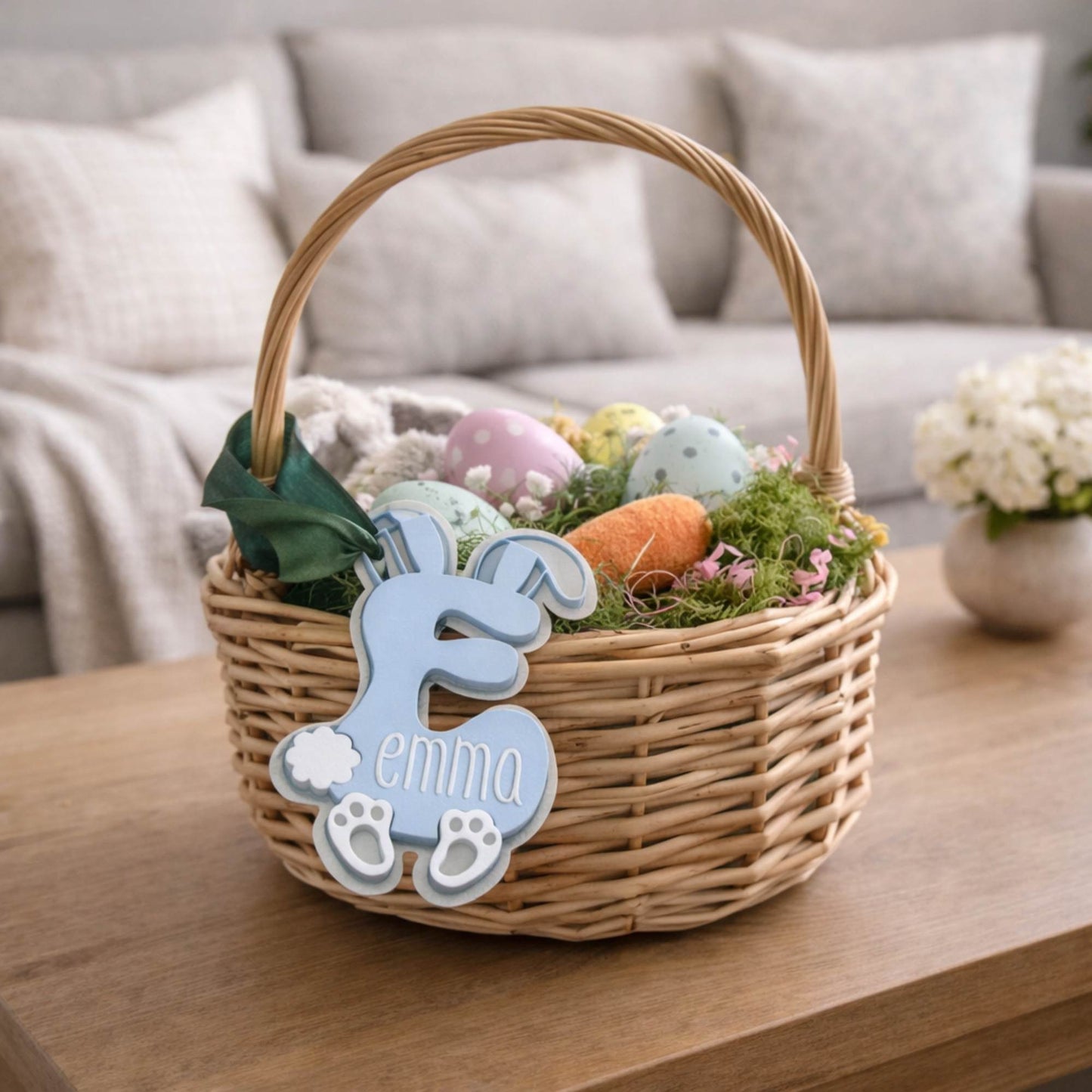 Personalized Bunny Easter Basket Name Tag on Easter Basket