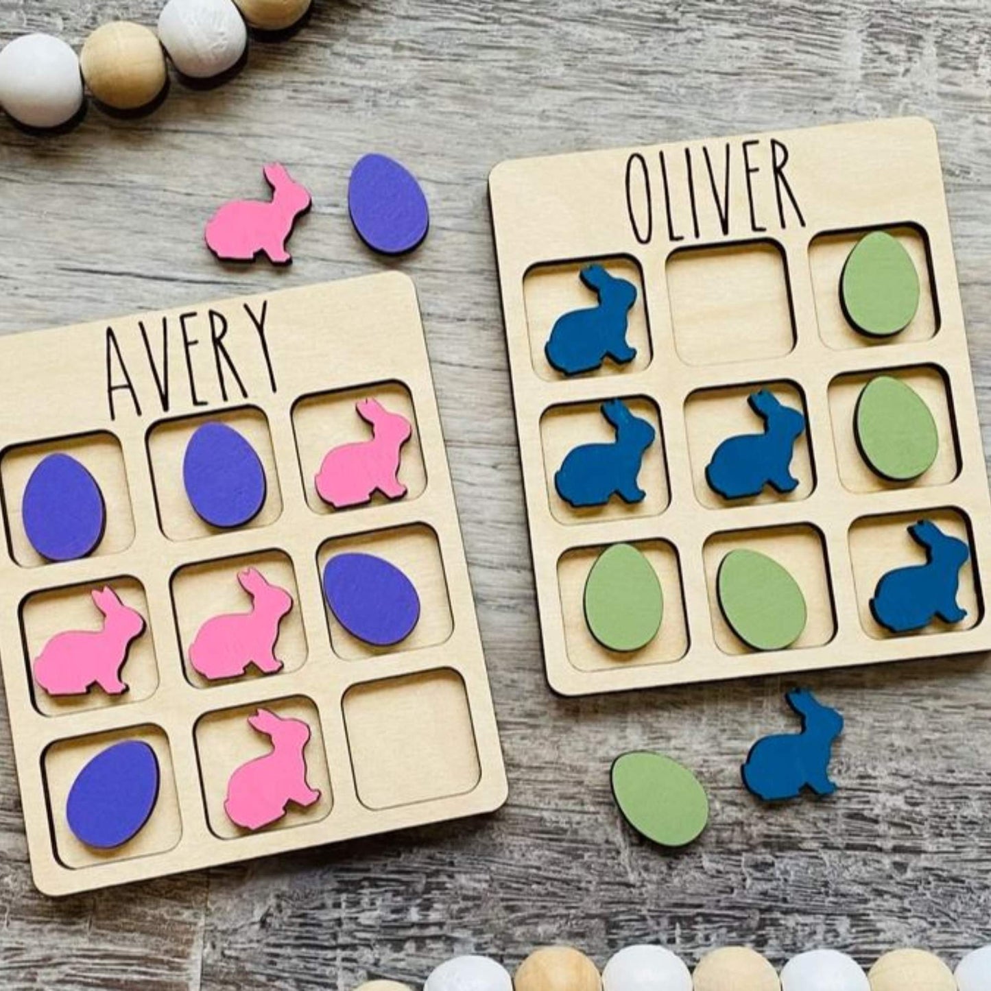 Personalized Easter Tic Tac Toe games in two different color options
