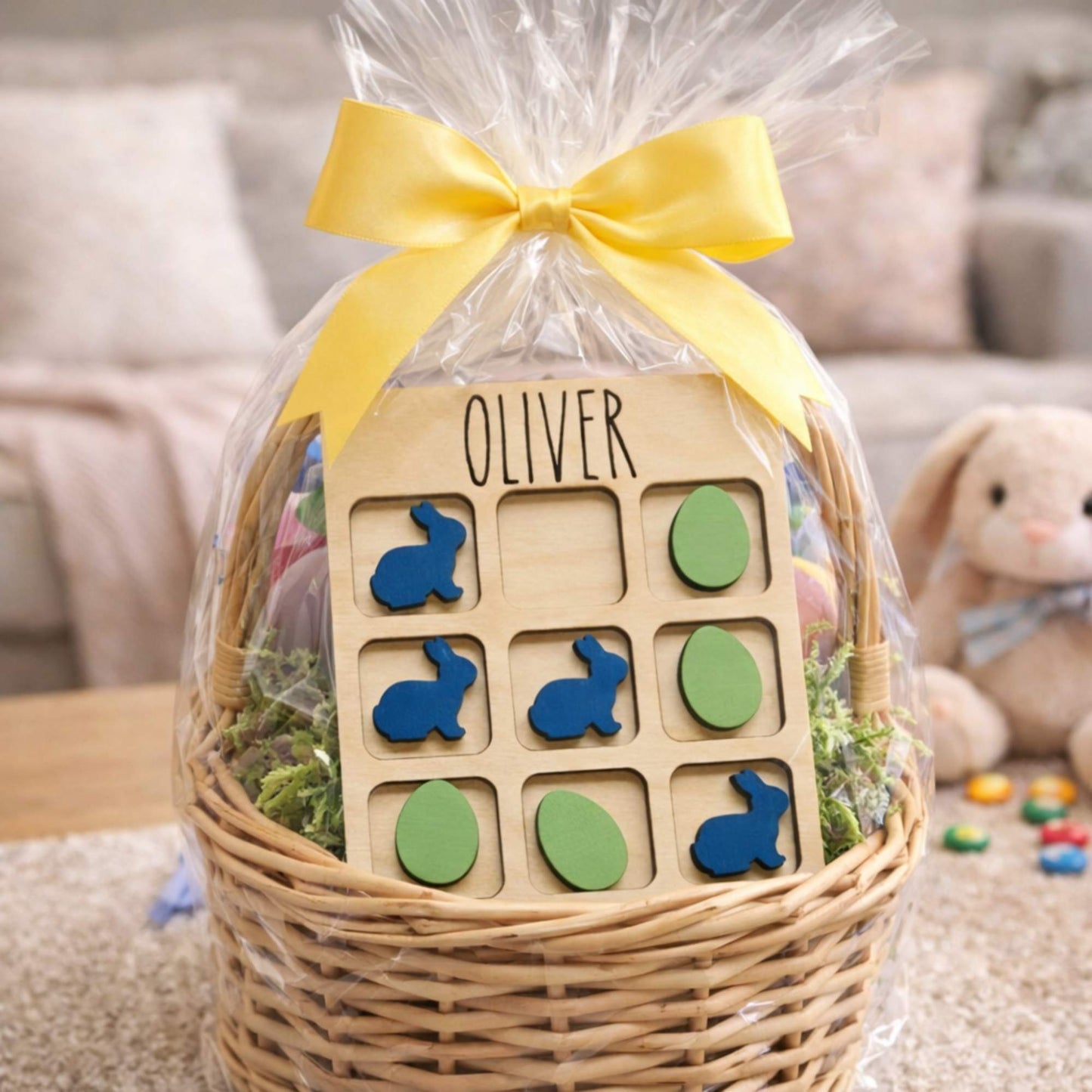 Personalized Easter Tic Tac Toe game in Easter basket