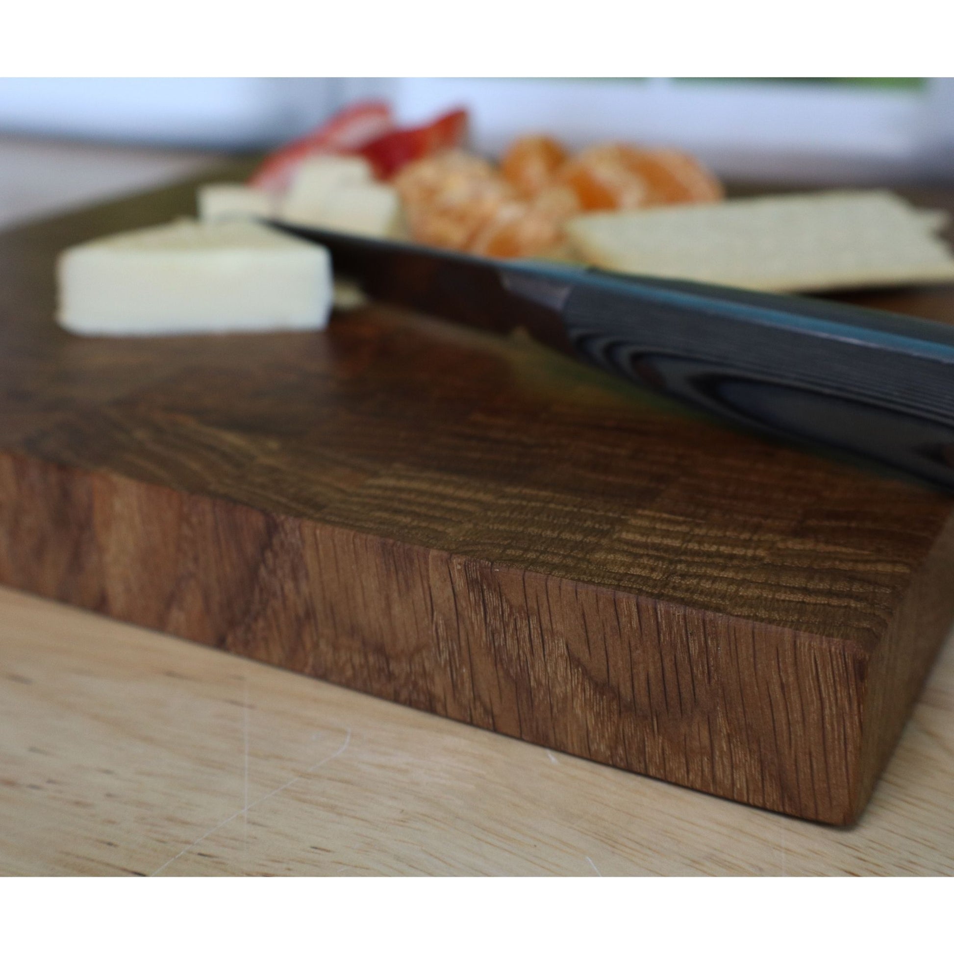 Side view of the handcrafted white oak end grain cutting board