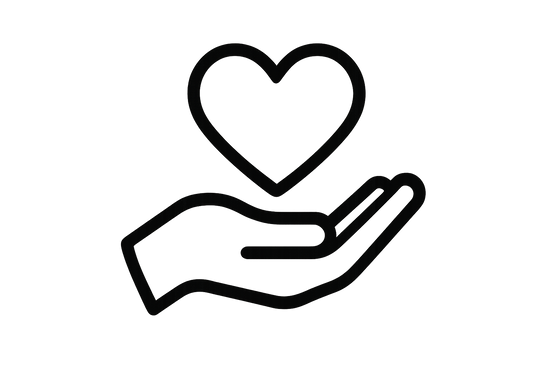 create a black and white icon of a hand holding a heart