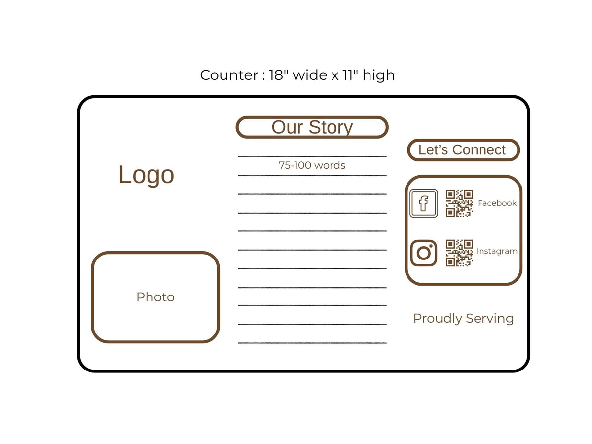 Layout of the 18" x 11" Custom Brand Story Display