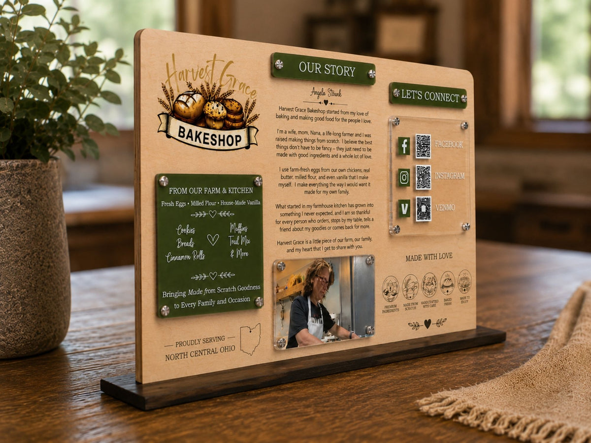Custom maple and acrylic Brand Story Display side view 
