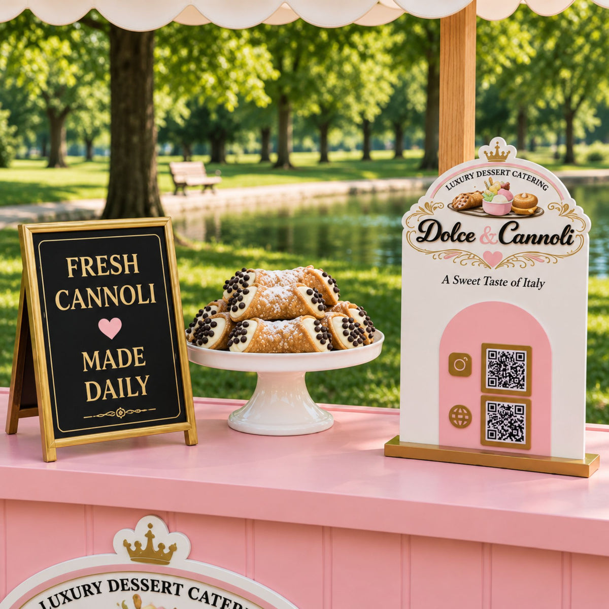 Custom layered acrylic and uv printed qr code sign for Dolce & Cannoli