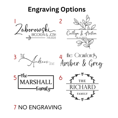 engraving options for the handcrafted hardwood serving board