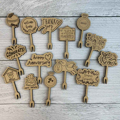 showing the special occasion wood food picks set of 14