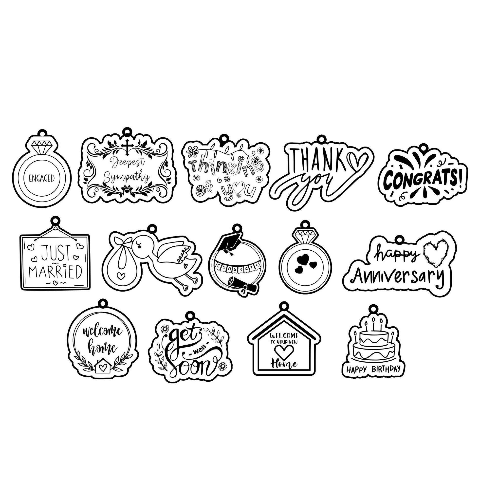 showing all fourteen special occasion tag designs